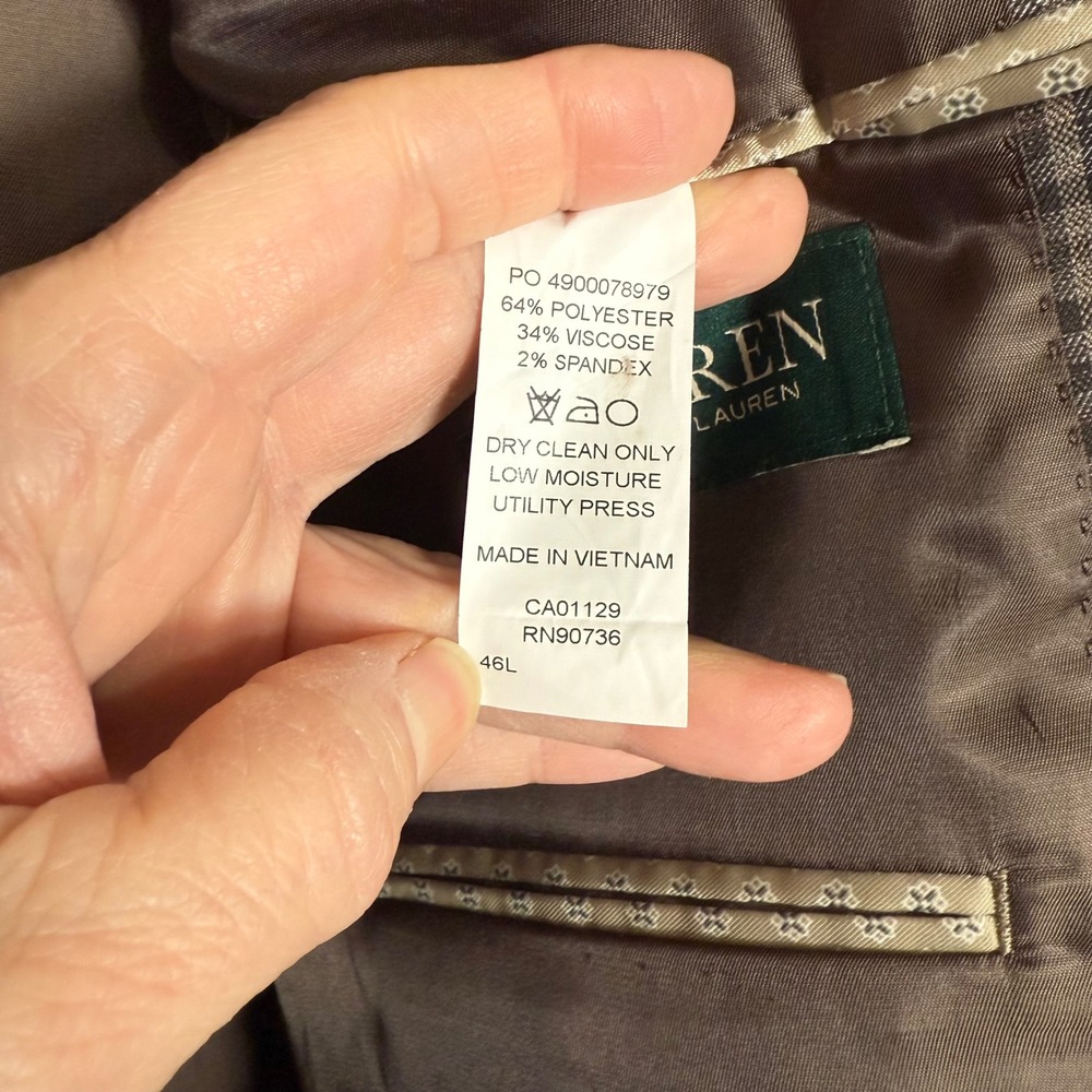 Lauren Ralph Lauren Brown Checkered Polyester Blend Sport Jacket/Blazer 46L - Picture 8 of 13